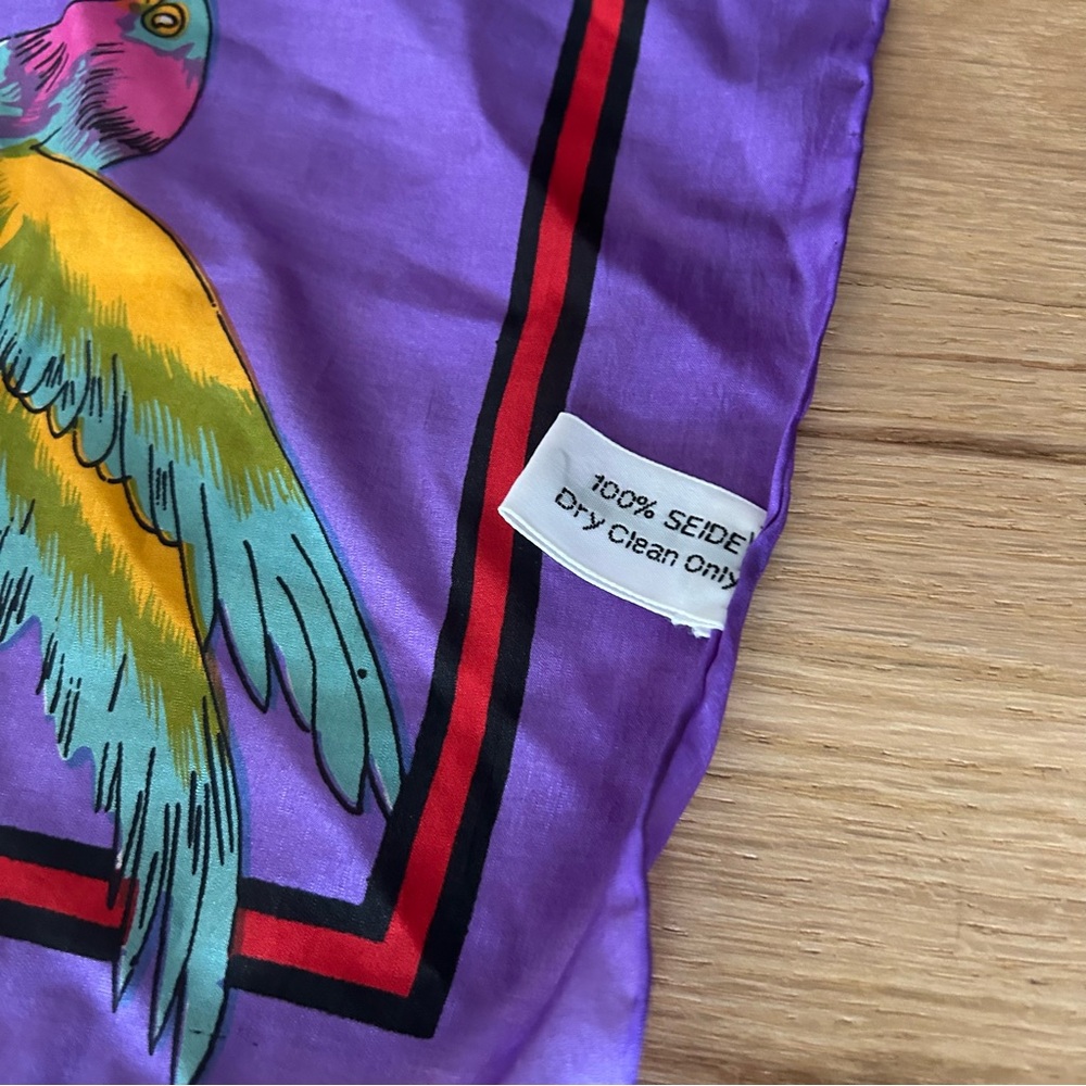 Rene gallet 100% pure silk vintage tropical bird square scarf leaves flowers - Picture 8 of 8
